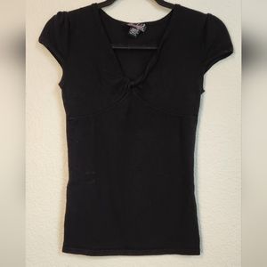 Questions by Say What Black Shirt with Capped Short Sleeves, Size‎ S